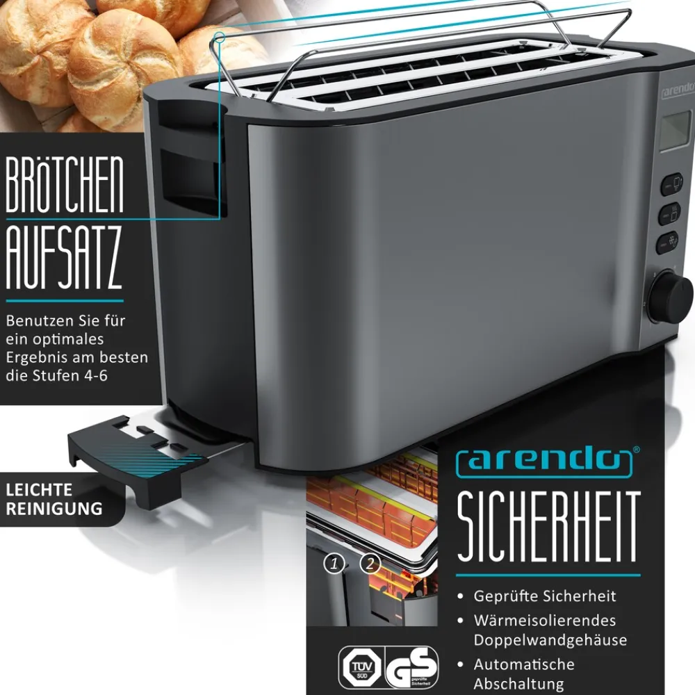 - SET Toaster MANHA mit Eierkocher SEVENCOOK Edelstahl Grau, Toaster 4 Scheiben, LED-Display, 6 Bräunungsgrade, Brötchenhalter - Eierkocher 1-7 ^ Arendo New