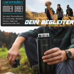 Thermoflasche 0,5 l, Edelstahl Isolierflasche, BPA-frei, für unterwegs, geschmacksneutral, hält kalt & warm ^ Arendo