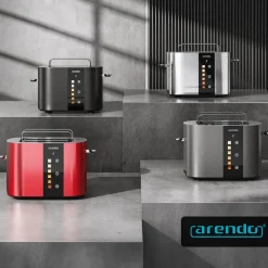 Toaster Edelstahl, Kurzschlitz, Touch Display, Bräunungsgrad- & Restzeitanzeige, 2 Schlitze, 2 Scheiben, 800 W, Brötchenaufsatz, wärmeisoliert ^ Arendo Discount