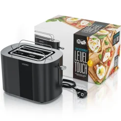 Toaster Edelstahl, Kurzschlitz, Touch Display, Bräunungsgrad- & Restzeitanzeige, 2 Schlitze, 2 Scheiben, 800 W, Brötchenaufsatz, wärmeisoliert ^ Arendo New