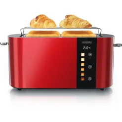 Arendo Toaster Edelstahl, Langschlitz, Touch Display, Bräunungsgrad- & Restzeitanzeige, 2 lange Schlitze, 4 Scheiben, 1500 W, Brötchenaufsatz, wärmeisoliert Clearance