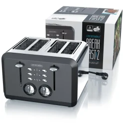 Arendo Toaster für 4 Scheiben, 1630 W, Automatik, Edelstahl, Wärmeisolierendes Doppelwandgehäuse, grau Clearance