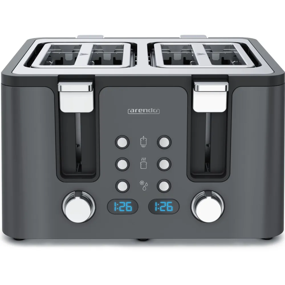 Arendo Toaster, 4 kurze Schlitze, für 4 Scheiben, 1750 W, Automatik, Edelstahl, Wärmeisolierendes Doppelwandgehäuse Hot