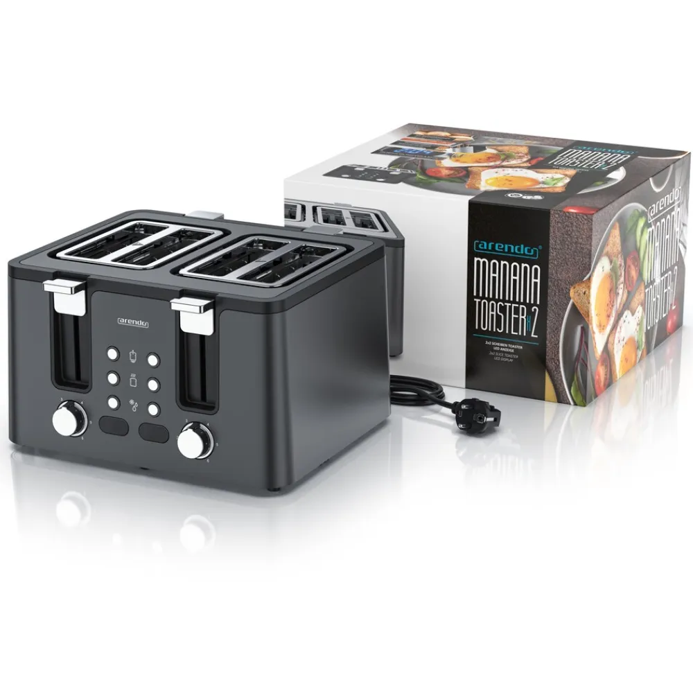 Arendo Toaster, 4 kurze Schlitze, für 4 Scheiben, 1750 W, Automatik, Edelstahl, Wärmeisolierendes Doppelwandgehäuse Hot
