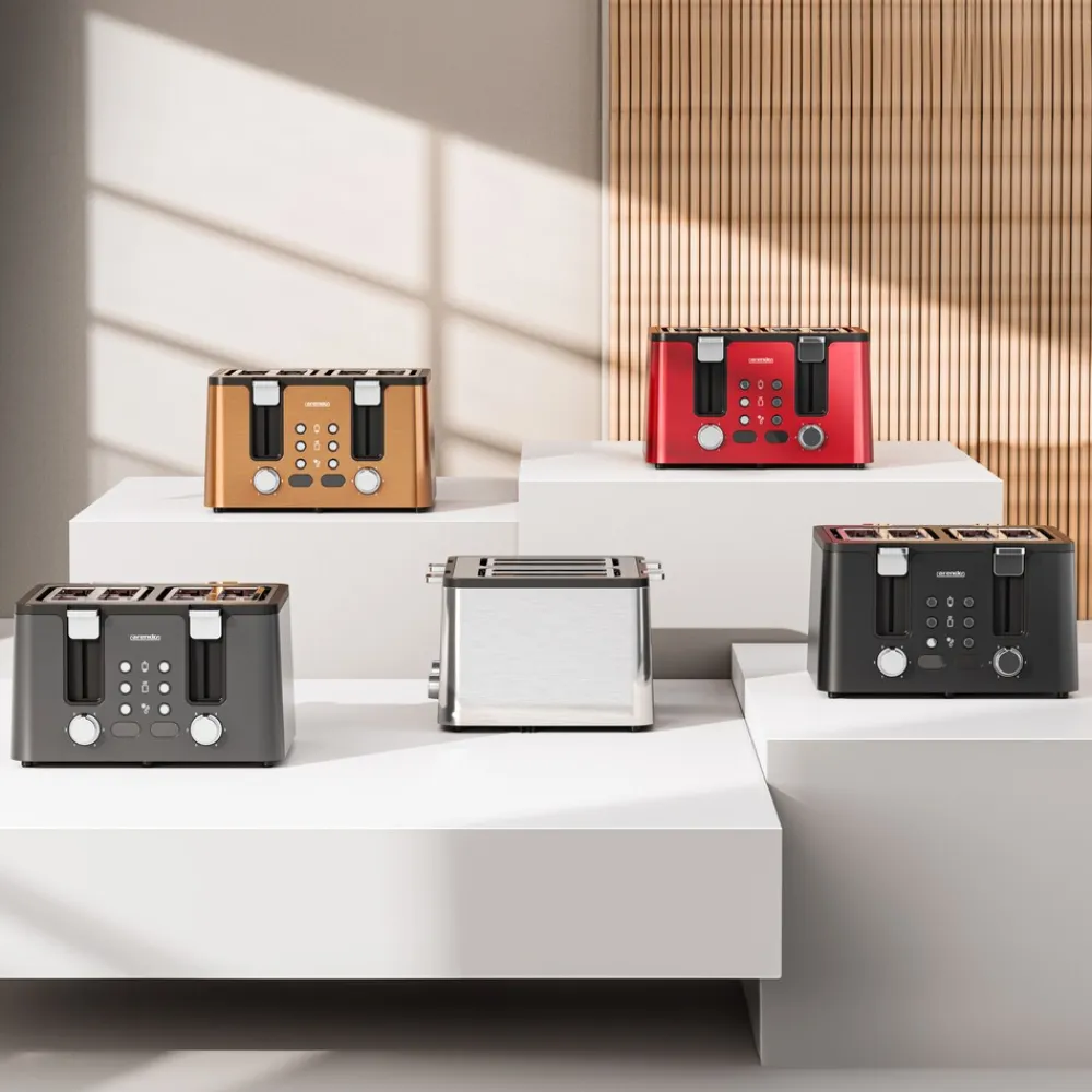Arendo Toaster, 4 kurze Schlitze, für 4 Scheiben, 1750 W, Automatik, Edelstahl, Wärmeisolierendes Doppelwandgehäuse Hot
