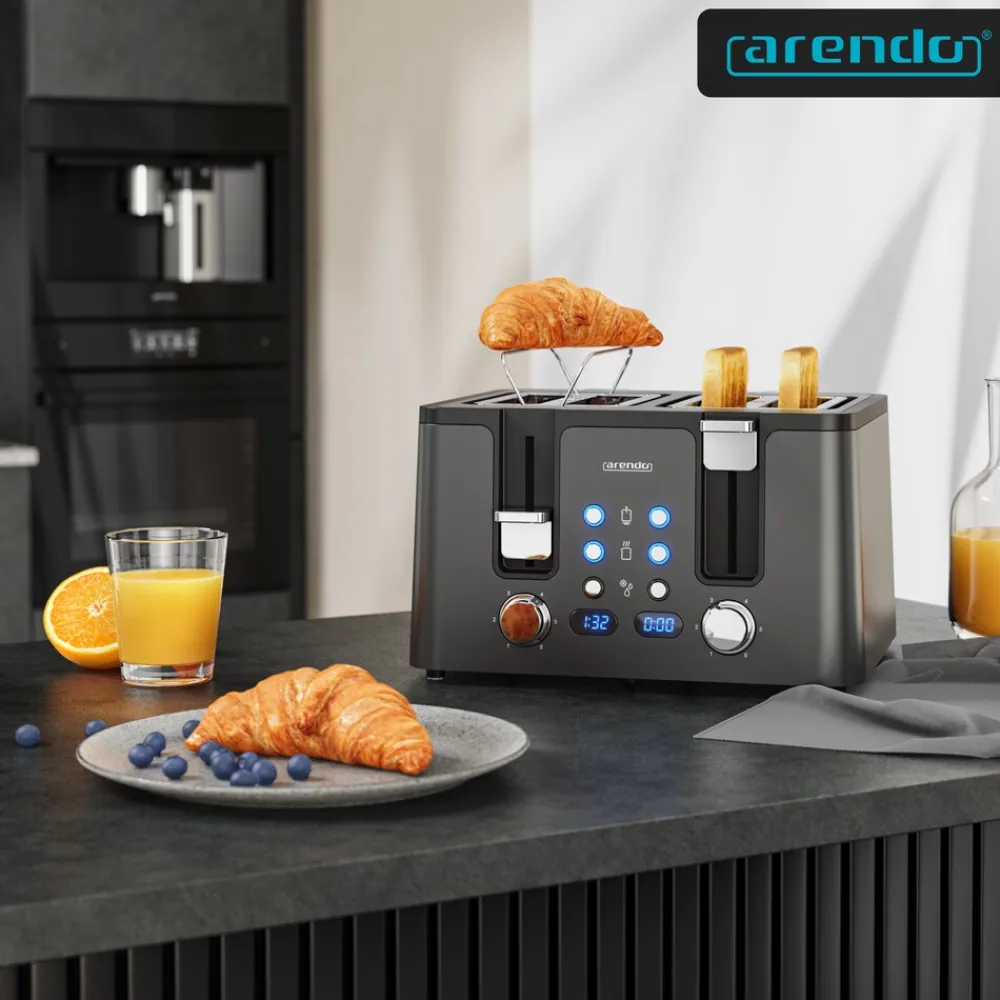 Arendo Toaster, 4 kurze Schlitze, für 4 Scheiben, 1750 W, Automatik, Edelstahl, Wärmeisolierendes Doppelwandgehäuse Hot