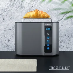 Arendo Toaster Kurzschlitz, Brötchenaufsatz, Wärmeisoliertes Gehäuse, Display, Touch Clearance