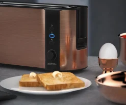 Arendo Toaster Langschlitz für 2 Scheiben, 1000 W, Brötchenaufsatz, Wärmeisoliert, Display, Kupfer Clearance