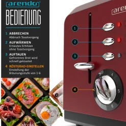 Arendo Toaster 4-Schlitz im Edelstahlgehäuse für 4 Scheiben, extrabreite Röstschlitze, leichte Reinigung, Rot Online
