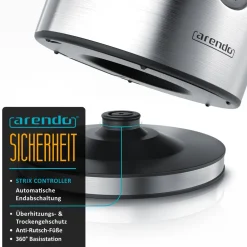 Arendo Wasserkocher Edelstahl, mit Temperatureinstellung, LED Display, Warmhaltefunktion, 1,7 l, 2200 W, Edelstahl, Temperaturwahl 35°C - 100°C, Sichtfenster für Wasserskala Best