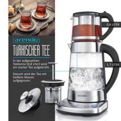 Wasserkocher 1,7 l, 2400 W, Edelstahl mit Teeaufsatz, Teekocher, Temperatureinstellung 70 - 100° C ^ Arendo Hot