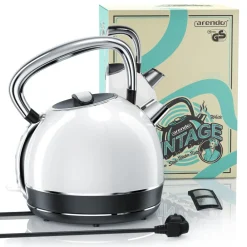 Arendo Wasserkocher 1,7 l, 2200 W, Edelstahl, Retro Style, Vintage, Überhitzungs & Trockenkochschutz, weiß Outlet