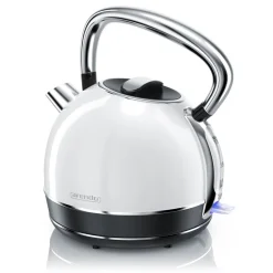 Arendo Wasserkocher 1,7 l, 2200 W, Edelstahl, Retro Style, Vintage, Überhitzungs & Trockenkochschutz, weiß Outlet
