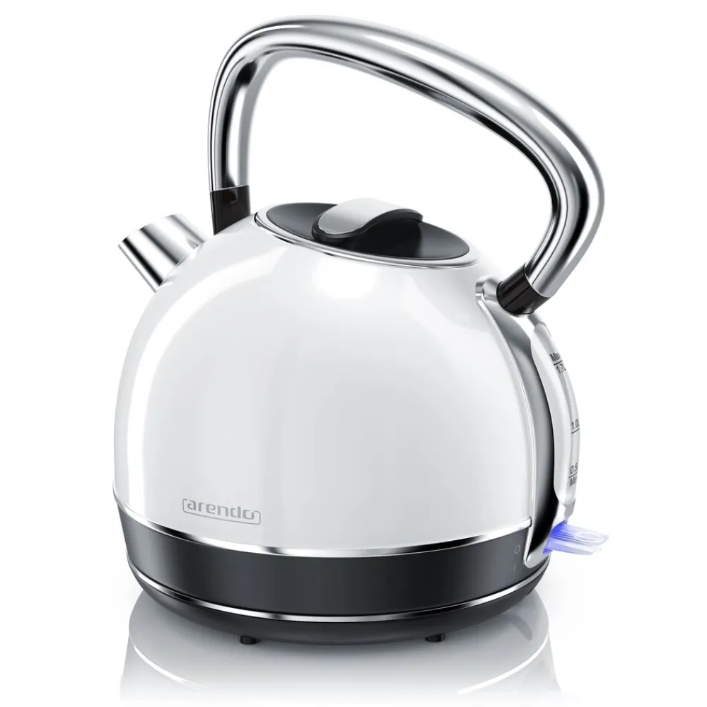 Arendo Wasserkocher 1,7 l, 2200 W, Edelstahl, Retro Style, Vintage, Überhitzungs & Trockenkochschutz, weiß Outlet