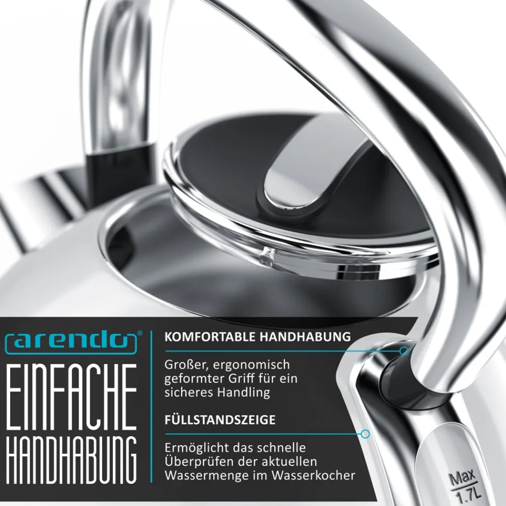Arendo Wasserkocher 1,7 l, 2200 W, Edelstahl, Retro Style, Vintage, Überhitzungs & Trockenkochschutz, weiß Outlet