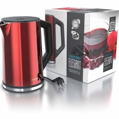 Arendo Wasserkocher 1,5 l 2200 W, Edelstahl, Doppelwand, Temperaturwahl 40 - 100°C mit Anzeige, rot Discount