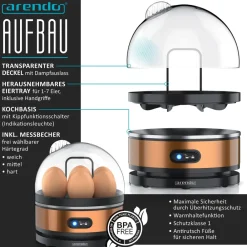 Arendo - Wasserkocher mit Toaster und Eierkocher SET Edelstahl Kupfer Wasserkocher 1,5L 40° - 100°C, Toaster 2 Scheiben LED-Display 6 Bräunungsgrade Sale