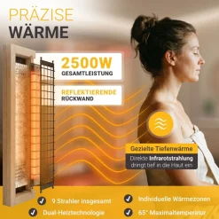 ® Infrarotkabine Aarhus140 Natur - Premium Hemlock-Holz, 5 Dual Vollspektrumstrahler mit Dimmer & Flächenstrahler, LED Farblicht, 140x120x190 cm ^ Artsauna