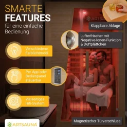 ® Infrarotkabine Bergen115 natur - Wärmekabine für 2 Personen, dimmbare Vollspektrumstrahler, LED Farblicht und App-Steuerung, 1800W ^ Artsauna Clearance