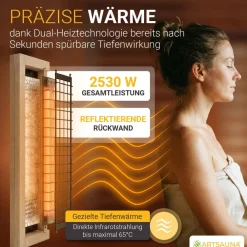 ® Infrarotkabine Malmö140 - Hemlock Holz, Vollspektrumstrahler mit Dimmer, LED-Farblichttherapie, 3 Personen, 140x140x190 cm, 2530 W ^ Artsauna