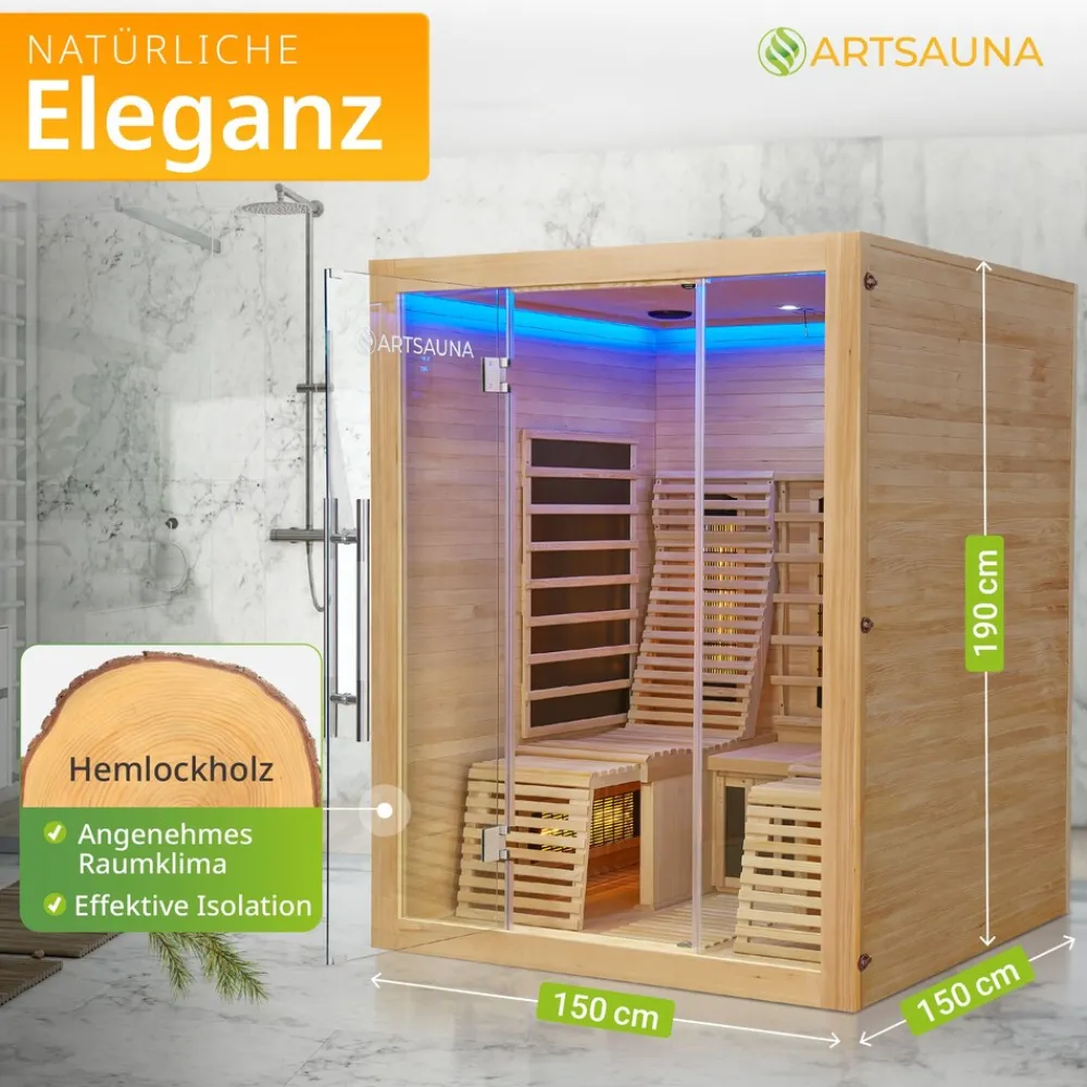 Artsauna Infrarotkabine Wärmekabine Helsinki 150 mit Dual-Technologie & Hemlockholz Sale