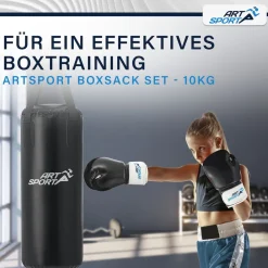 ArtSport Boxsack Set gefüllt – Kinder Boxset 10 kg mit Boxhandschuhen, Bandagen, Deckenhalterung Clearance