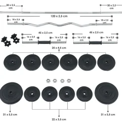 3in1 Hantelset mit 2 Kurzhanteln, 1 Langhantel & 1 SZ Curlhantel – 12 Gewichte mit 60kg ^ ArtSport New