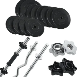 3in1 Hantelset mit 2 Kurzhanteln, 1 Langhantel & 1 SZ Curlhantel – 12 Gewichte mit 60kg ^ ArtSport New