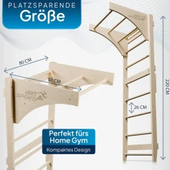 Sprossenwand für Erwachsene - Indoor Klettergerüst aus Holz mit Klimmzugstange - Natur ^ ArtSport Discount
