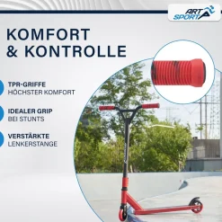 ArtSport Stunt Scooter Red Smoke - Trick Roller für Kinder & Jugendliche - Tretroller Rot Schwarz weiß-grün New