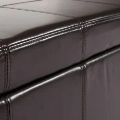 Aufbewahrungs-Truhe Sitzbank Arezzo, Leder + Kunstleder, 112x45x45cm MVG-zertifiziert ~ braun ^ MCW Clearance