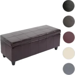 Aufbewahrungs-Truhe Sitzbank Arezzo, Leder + Kunstleder, 112x45x45cm MVG-zertifiziert ~ braun ^ MCW Clearance