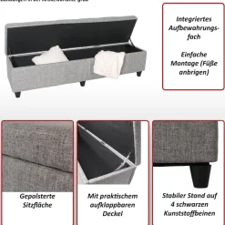 MCW Aufbewahrungs-Truhe Sitzbank Bank Kriens XXL, Stoff/Textil, 180x45x45cm ~ Wildlederimitat New