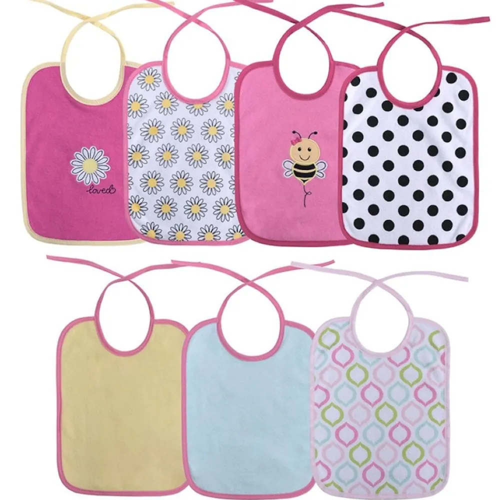 Baby Care Babylatz 7-teiliges Set, zweilagig, waschbar, Bindebänder, ab Geburt rosa blau Sale
