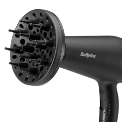 D215DE Power Smooth 2000 Haartrockner (2 Temperatur- / 2 Geschwindigkeitseinstellungen, Kaltlufttaste, Ionentechnologie, Zentrierdüse, Diffusor, Aufhängeöse, 2.000 Watt, Schwarz) ^ Babyliss New