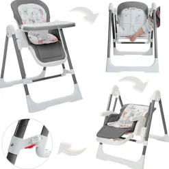 3in1 Kinderhochstuhl / Babywippe höhenverstellbar für Kinder - Lulu in Grau ^ Baby Vivo