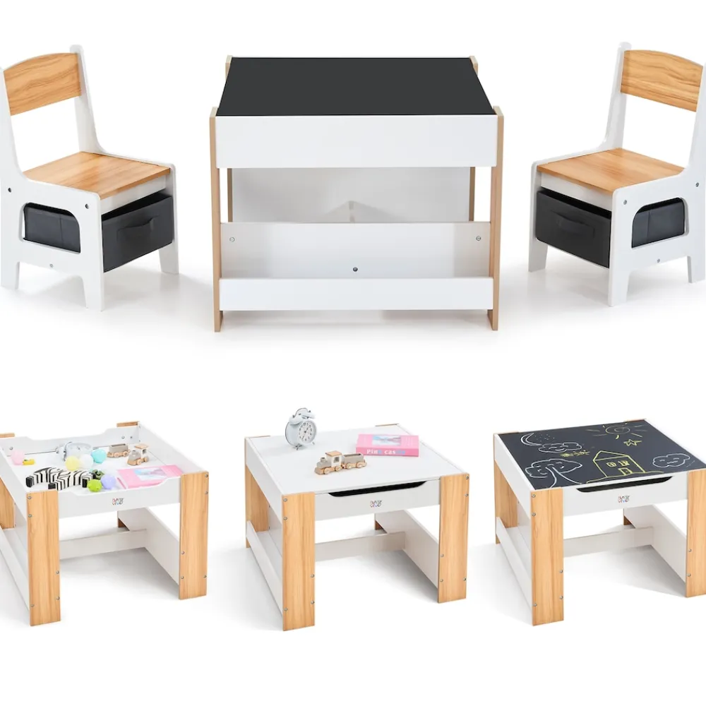 Baby Vivo Kindersitzgruppe mit multifunktionalem Tisch und 2 Stühlen aus Holz - Mia Online
