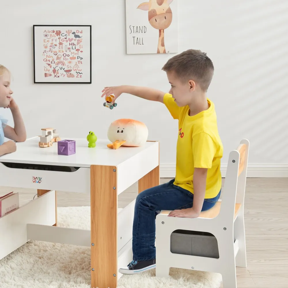 Baby Vivo Kindersitzgruppe mit multifunktionalem Tisch und 2 Stühlen aus Holz - Mia Online