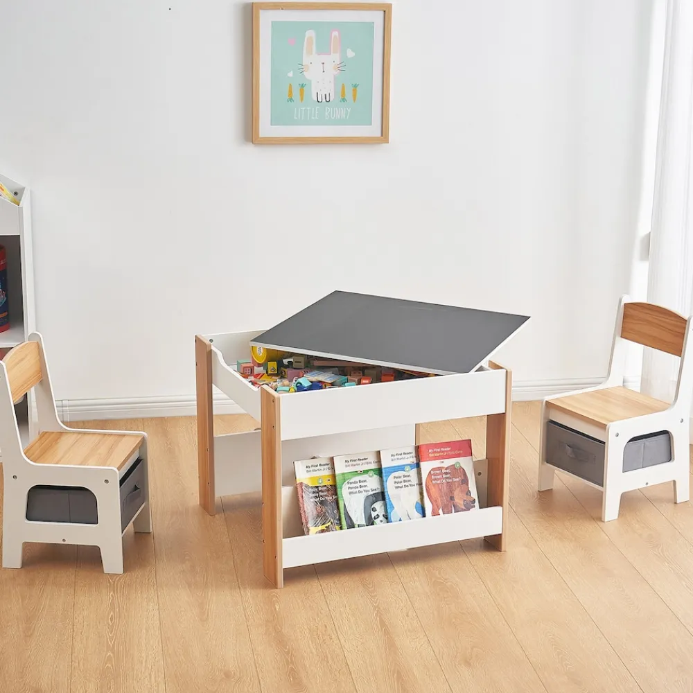 Baby Vivo Kindersitzgruppe mit multifunktionalem Tisch und 2 Stühlen aus Holz - Mia Online