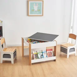 Baby Vivo Kindersitzgruppe mit multifunktionalem Tisch und 2 Stühlen aus Holz - Mia Online