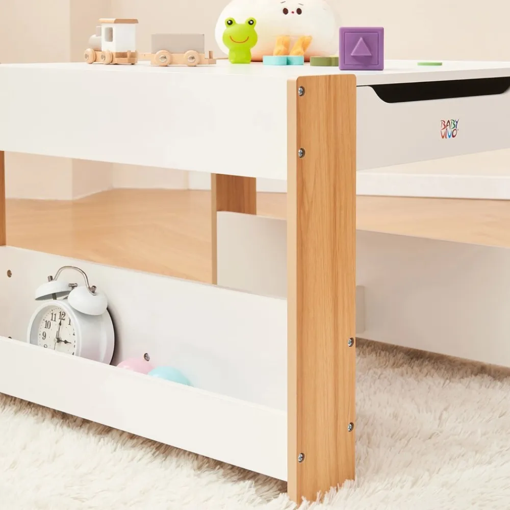 Baby Vivo Kindersitzgruppe mit multifunktionalem Tisch und 2 Stühlen aus Holz - Mia Online