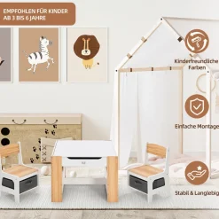 Baby Vivo Kindersitzgruppe mit multifunktionalem Tisch und 2 Stühlen aus Holz - Mia Online