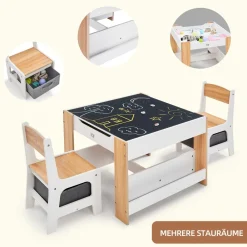Baby Vivo Kindersitzgruppe mit multifunktionalem Tisch und 2 Stühlen aus Holz - Mia Online