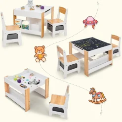 Baby Vivo Kindersitzgruppe mit multifunktionalem Tisch und 2 Stühlen aus Holz - Mia Online