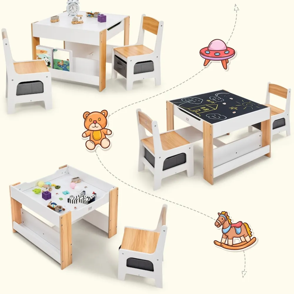 Baby Vivo Kindersitzgruppe mit multifunktionalem Tisch und 2 Stühlen aus Holz - Mia Online