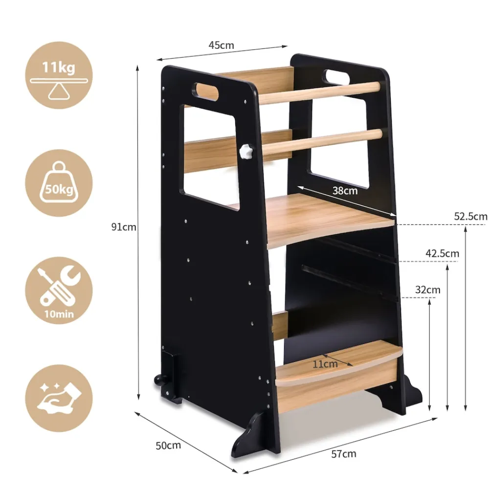 Baby Vivo Lernturm aus Holz höhenverstellbar - Noah in Schwarz Online