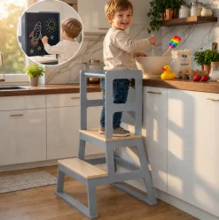 Lernturm aus Holz - Mit Tafel in Grau ^ Baby Vivo New