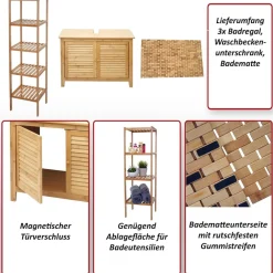 Badezimmerset -B18, Komplett Badezimmer Badmöbel Badset Badschrank, Bambus ^ MCW Outlet