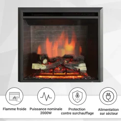 BALDERIA Elektrokamin Calida 26 - Einbau mit Heizung 2000 W, 3D-Flamme Hot