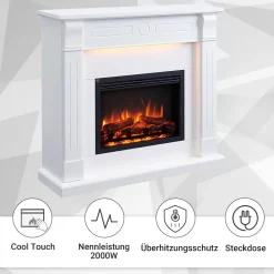 Elektrokamin  Hikaru - Standkamin mit Heizung 2000 W, weiss ^ BALDERIA New